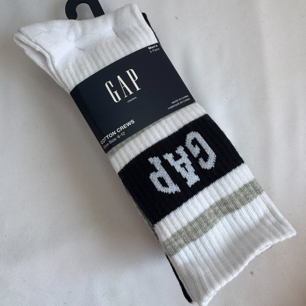 Gap 5 Pair Pk White/Gray/Black Cotton Crew Socks Sz 6-12